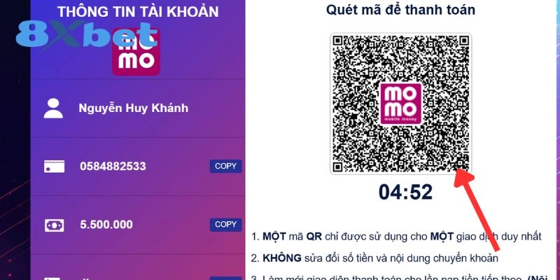Nhấn nút xác nhận để hoàn tất nạp tiền qua ví điện tử tại 8XBET
